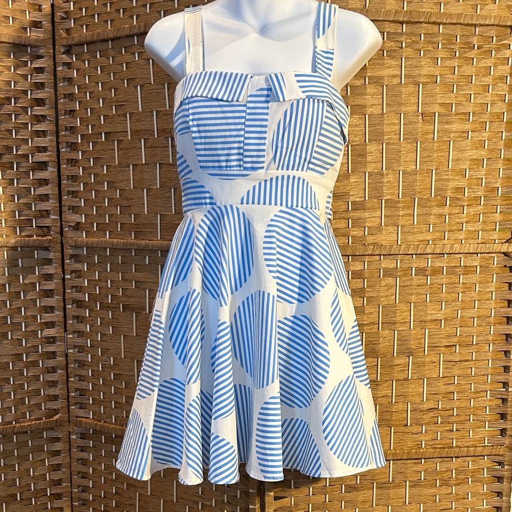 IXIA USA Blue White Striped Fit Flare Dress Small Retro Coastal